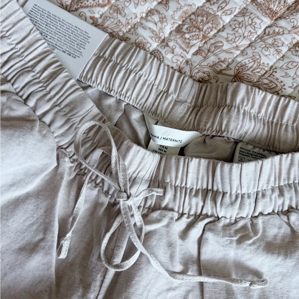H&M Mama Before & After Linen Blend Pants - Medium - Light Beige